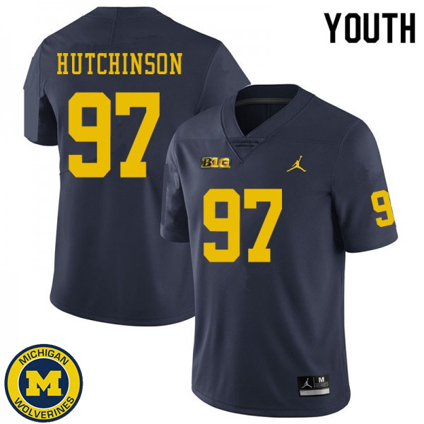 Youth Michigan Wolverines #97 Aidan Hutchinson Navy Replica Game Jersey